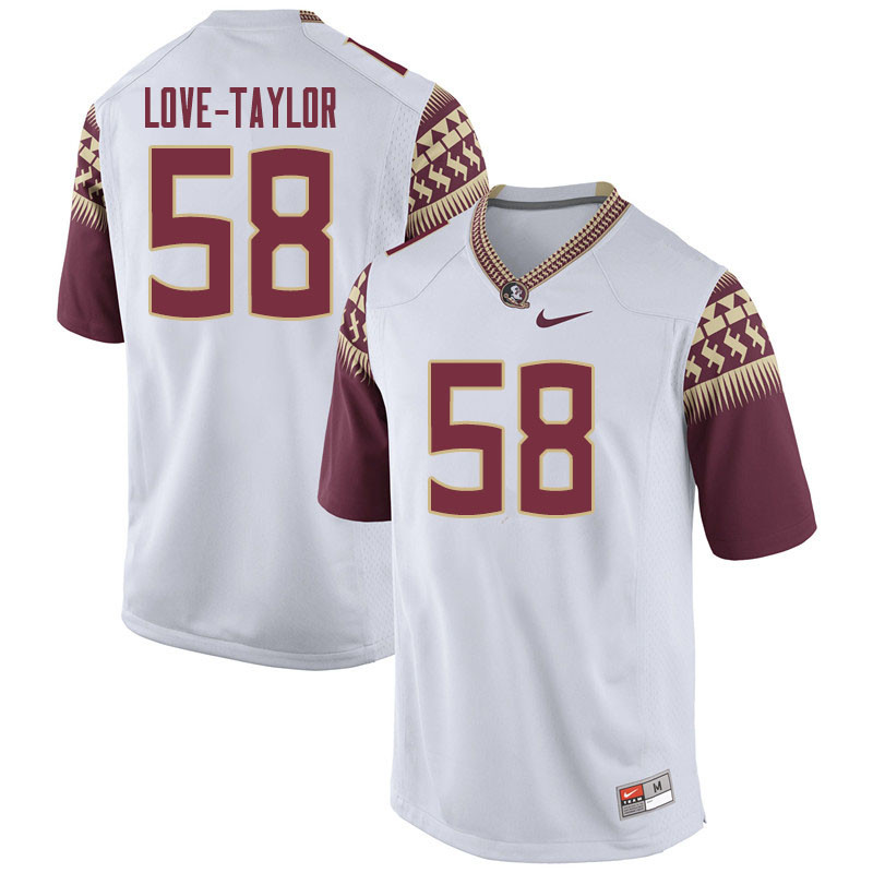 Men #58 Devontay Love-Taylor Florida State Seminoles College Football Jerseys Sale-White